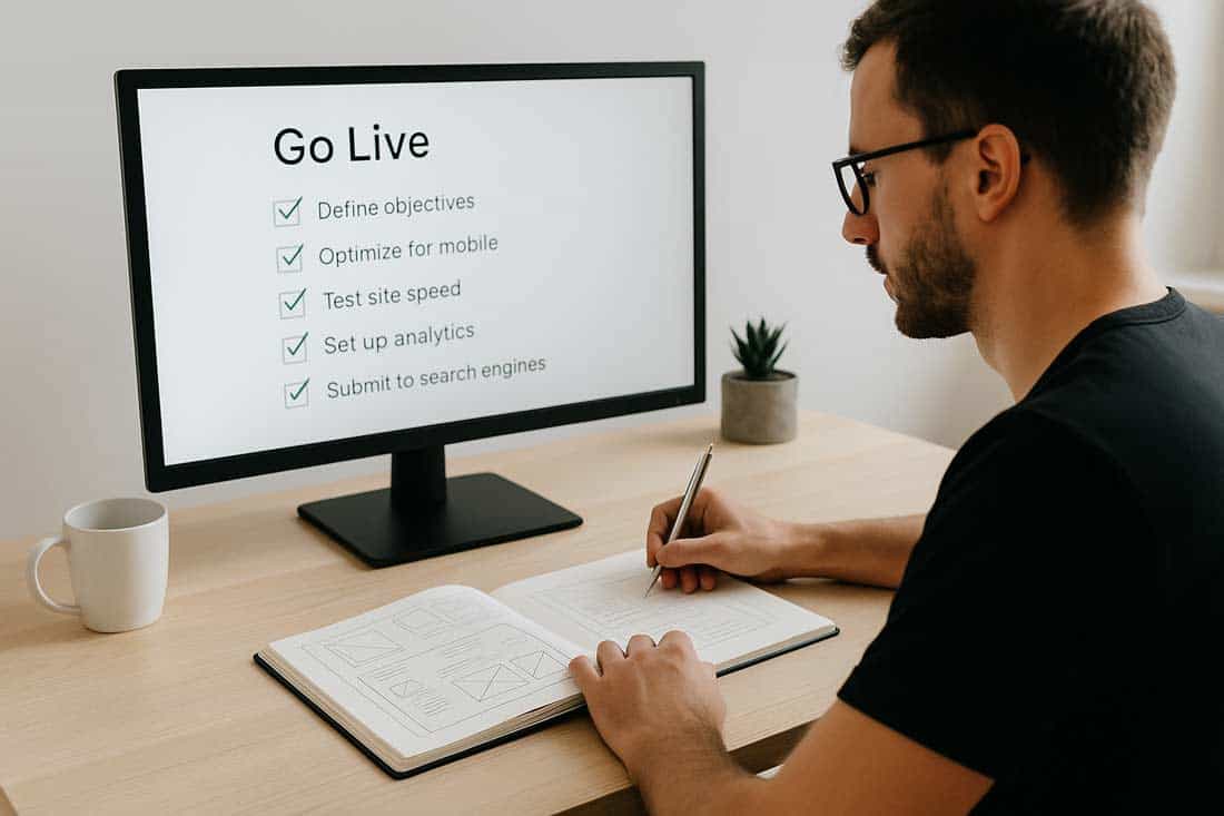 Webdesigner überprüft Go-Live-Checkliste vor dem Website-Launch