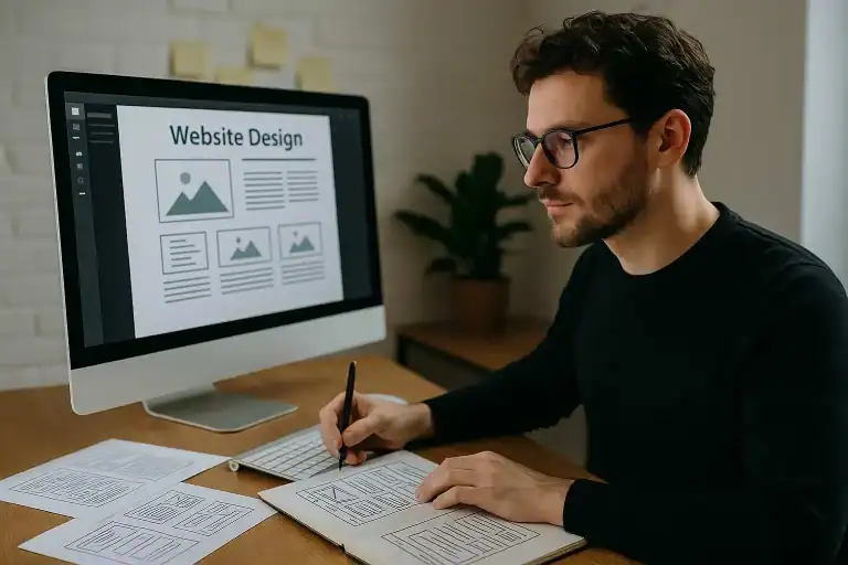 Webdesigner in Karlsruhe arbeitet an individuellem Website-Design für Kundenprojekt