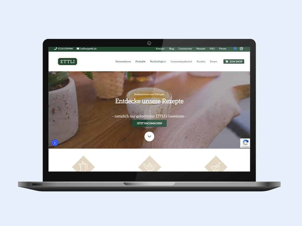 laptop mit webdesign von ettli kaffe gestaltet von kreativdesign